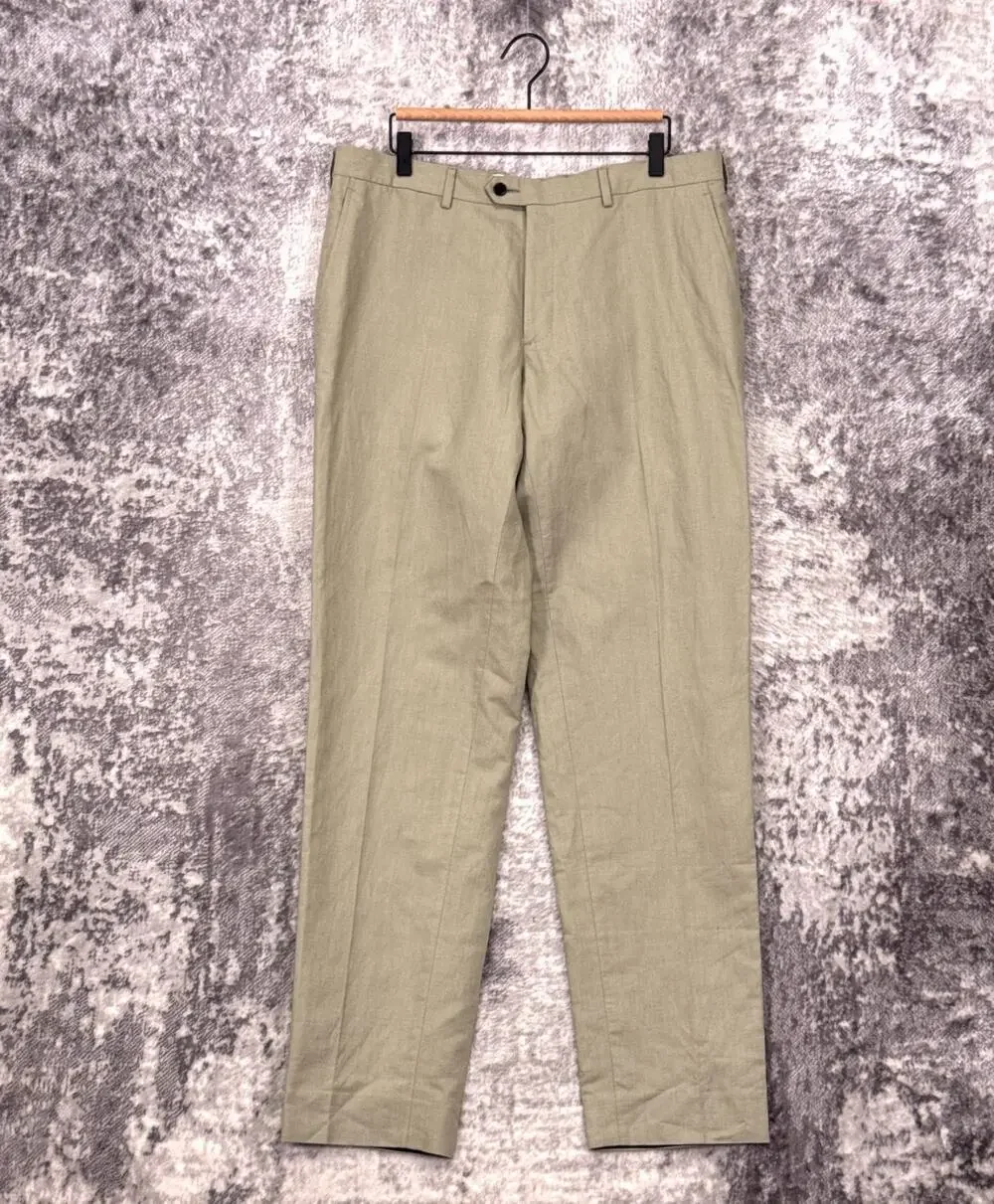 Proper Cloth Pants 36 x 34 Mens Italian Cotton Linen Canvas Green Slim Trouser